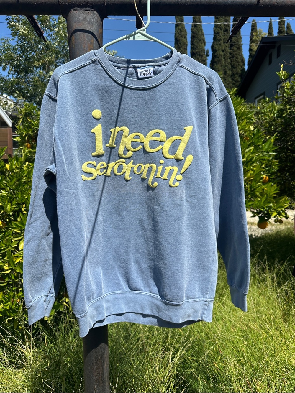 I Need Serotonin! Blue Crewneck Sweatshirt - Serotonin Supply